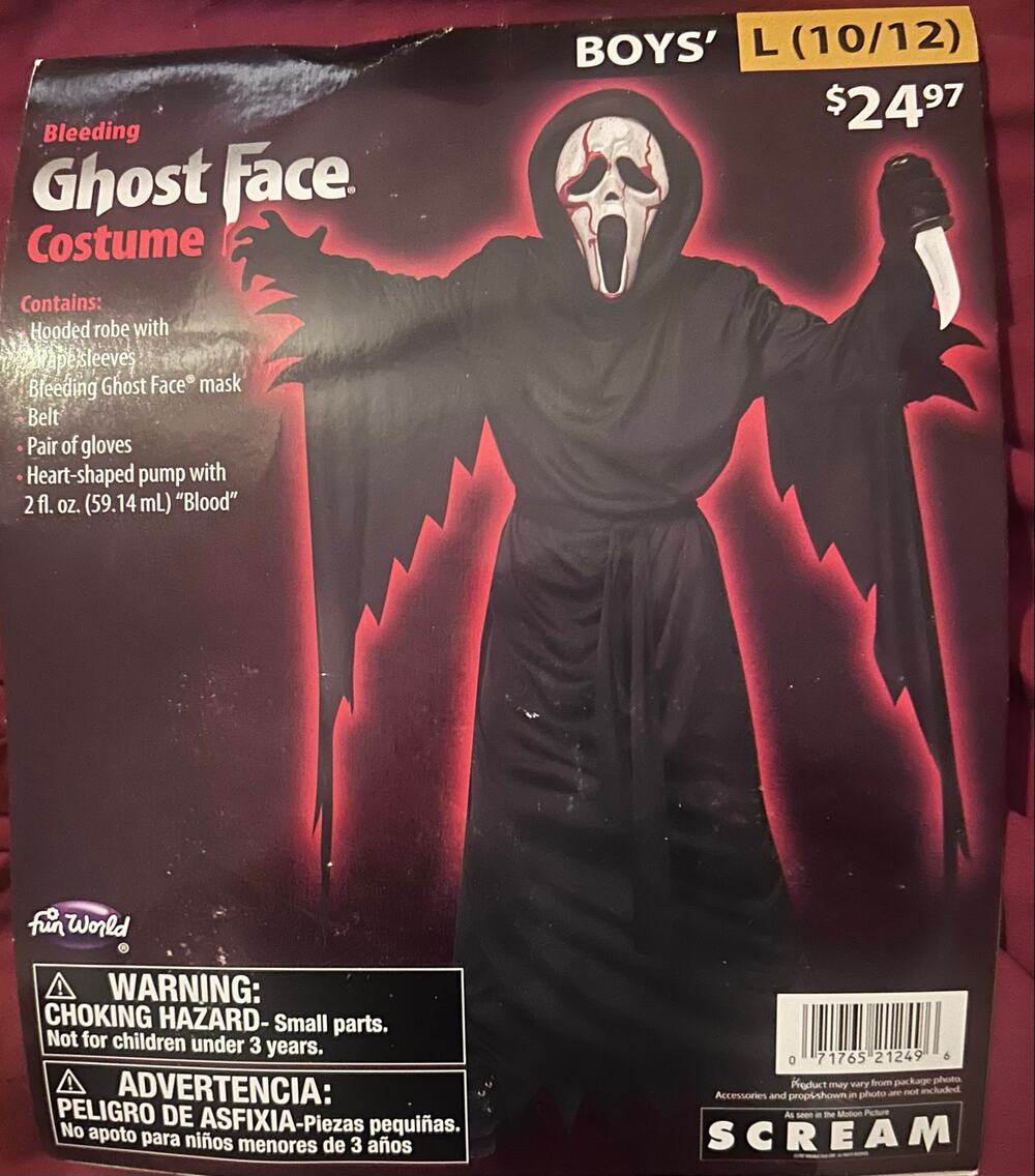 SCREAM BLEEDING GHOST FACE WITH HEART PUMP - CHILD LARGE 10/12